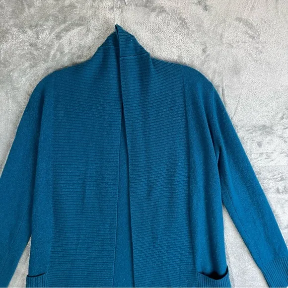 Cynthia Rowley 100% Cashmere Cardigan Sweater Small Peacock Blue Open Front Soft