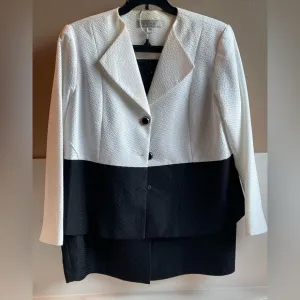 D. VINE 2 PC Blazer &amp; Skirt Black/White colorblock Suit Textured Women Size:16W