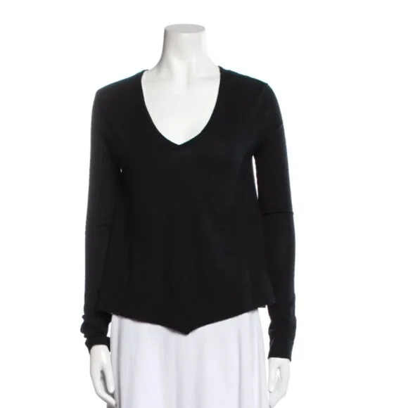 Derek Lam 10 Crosby Ventura V Neck Wool Cashmere Silk Blend Black Sweater XS