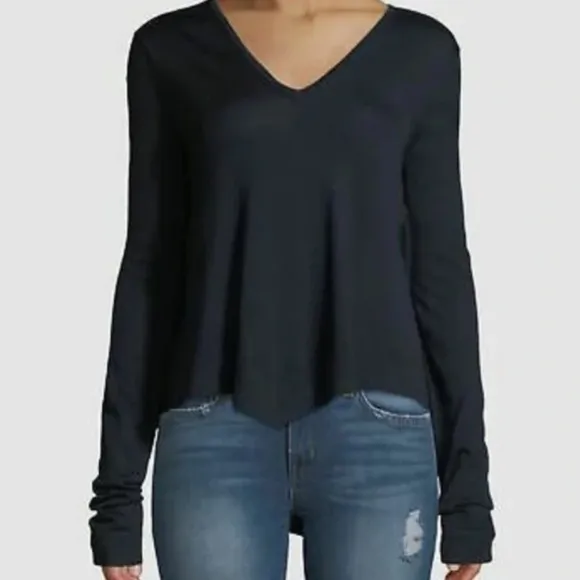 Derek Lam 10 Crosby Ventura V Neck Wool Cashmere Silk Blend Black Sweater XS