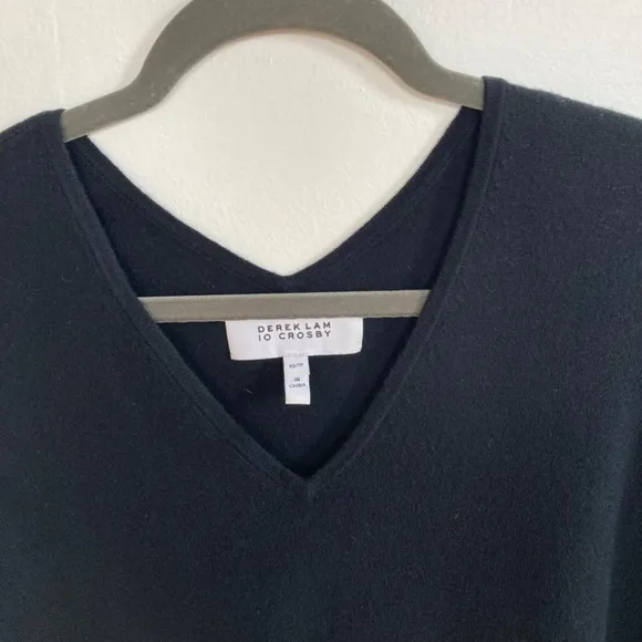 Derek Lam 10 Crosby Ventura V Neck Wool Cashmere Silk Blend Black Sweater XS