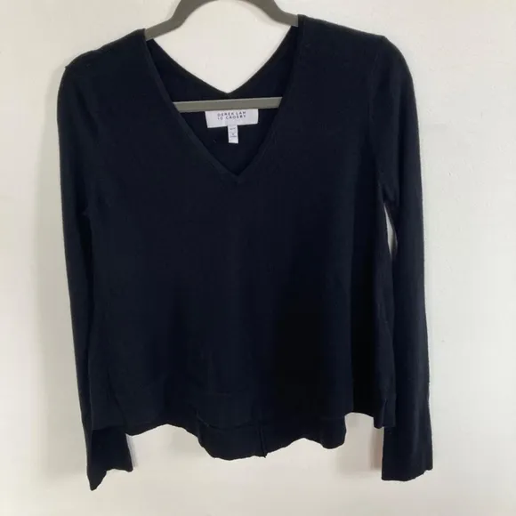 Derek Lam 10 Crosby Ventura V Neck Wool Cashmere Silk Blend Black Sweater XS
