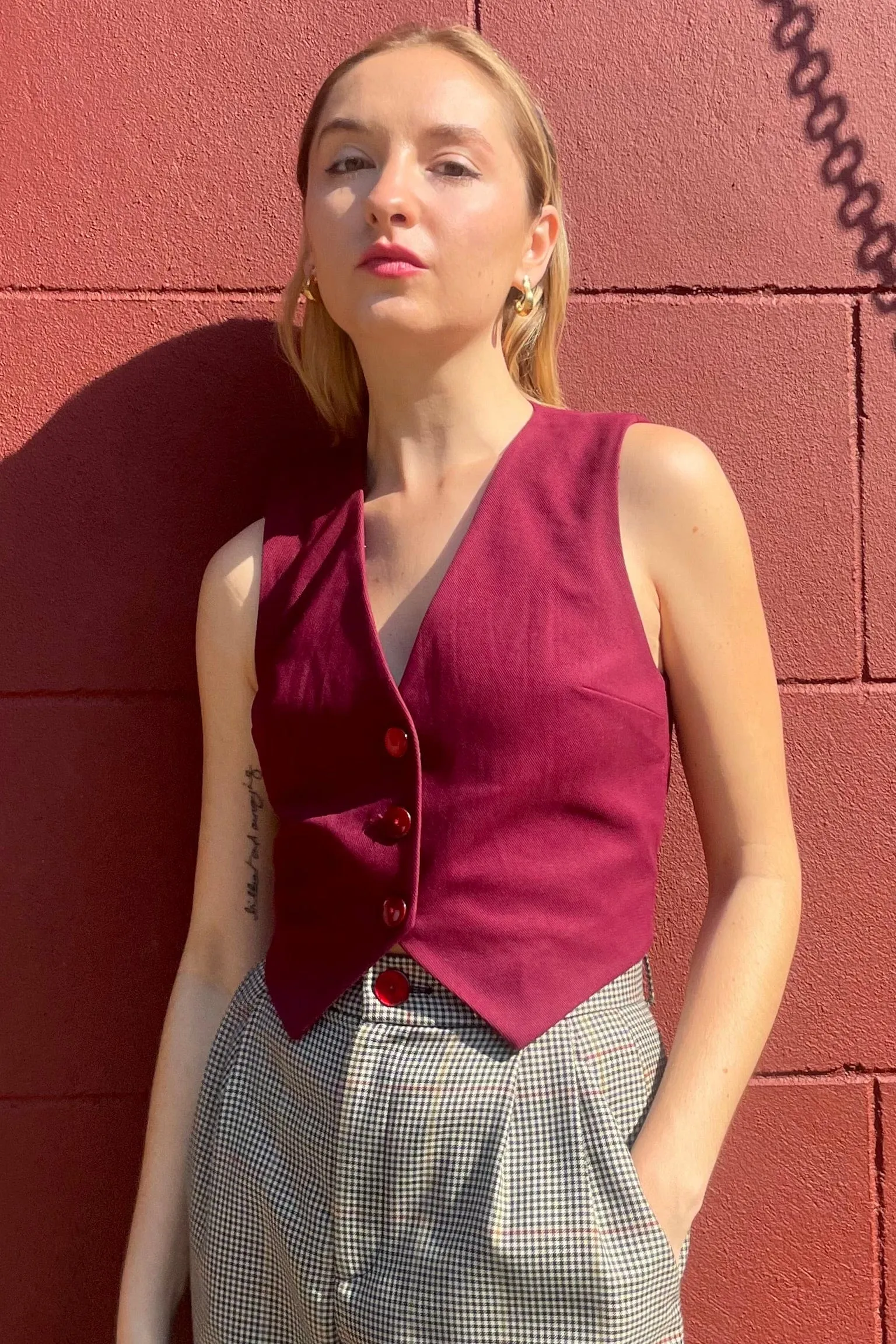 Diane Vest in Cotton Twill - Wine
