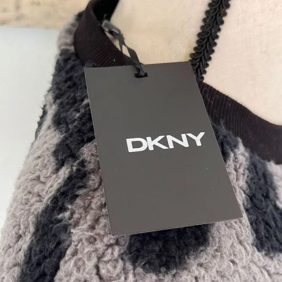 DKNY Womens Fleece Sweater Animal Print Crewneck Light Grey Size Extra Large NWT