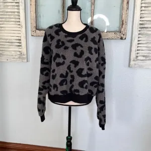 DKNY Womens Fleece Sweater Animal Print Crewneck Light Grey Size Extra Large NWT