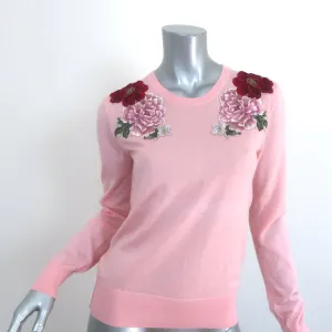 Dolce & Gabbana Floral-Embroidered Cashmere Sweater Light Pink Size 40