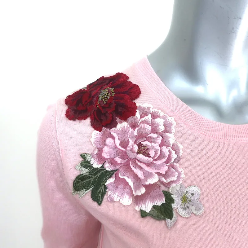 Dolce & Gabbana Floral-Embroidered Cashmere Sweater Light Pink Size 40