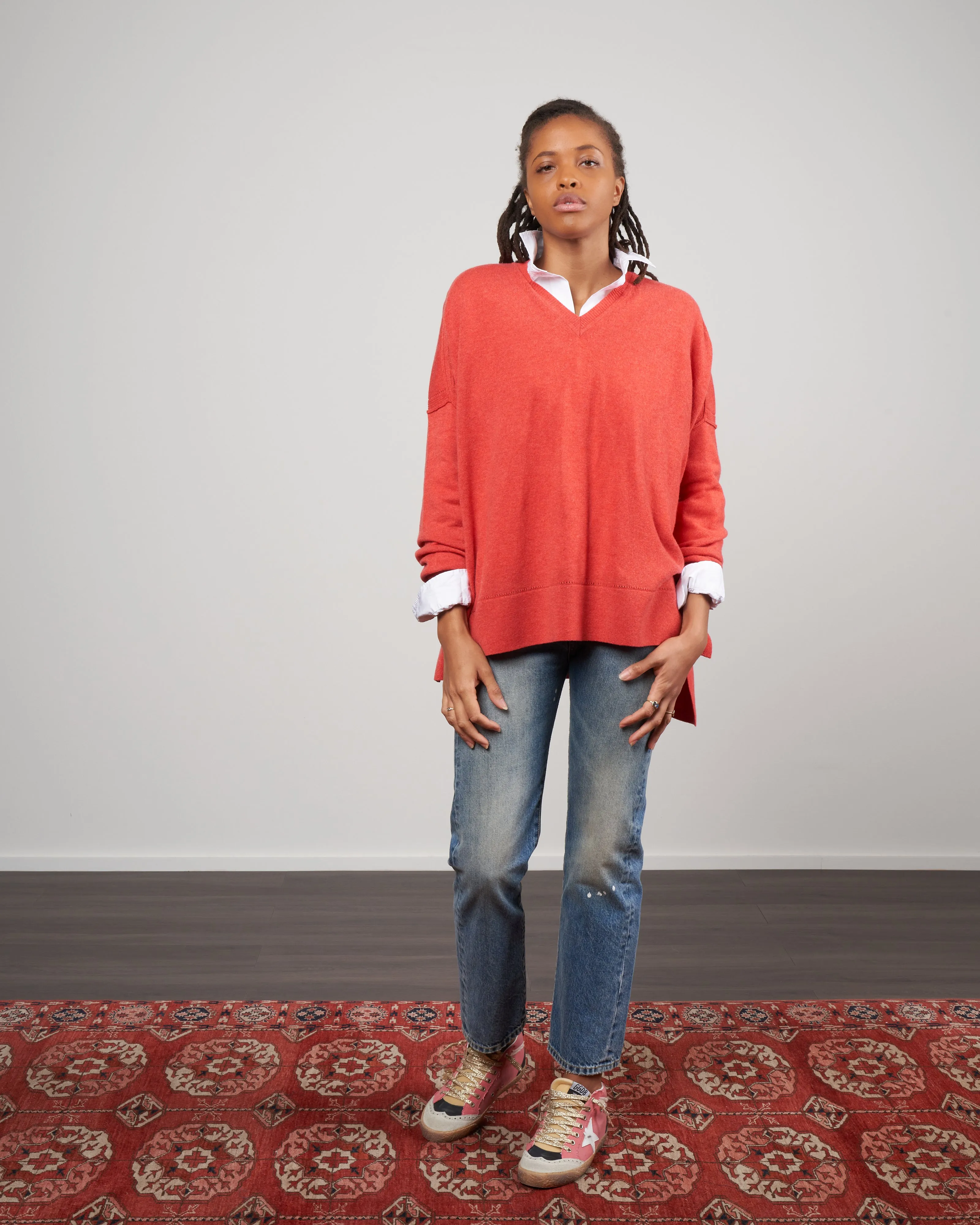 dropped shoulder v neck sweater - spark