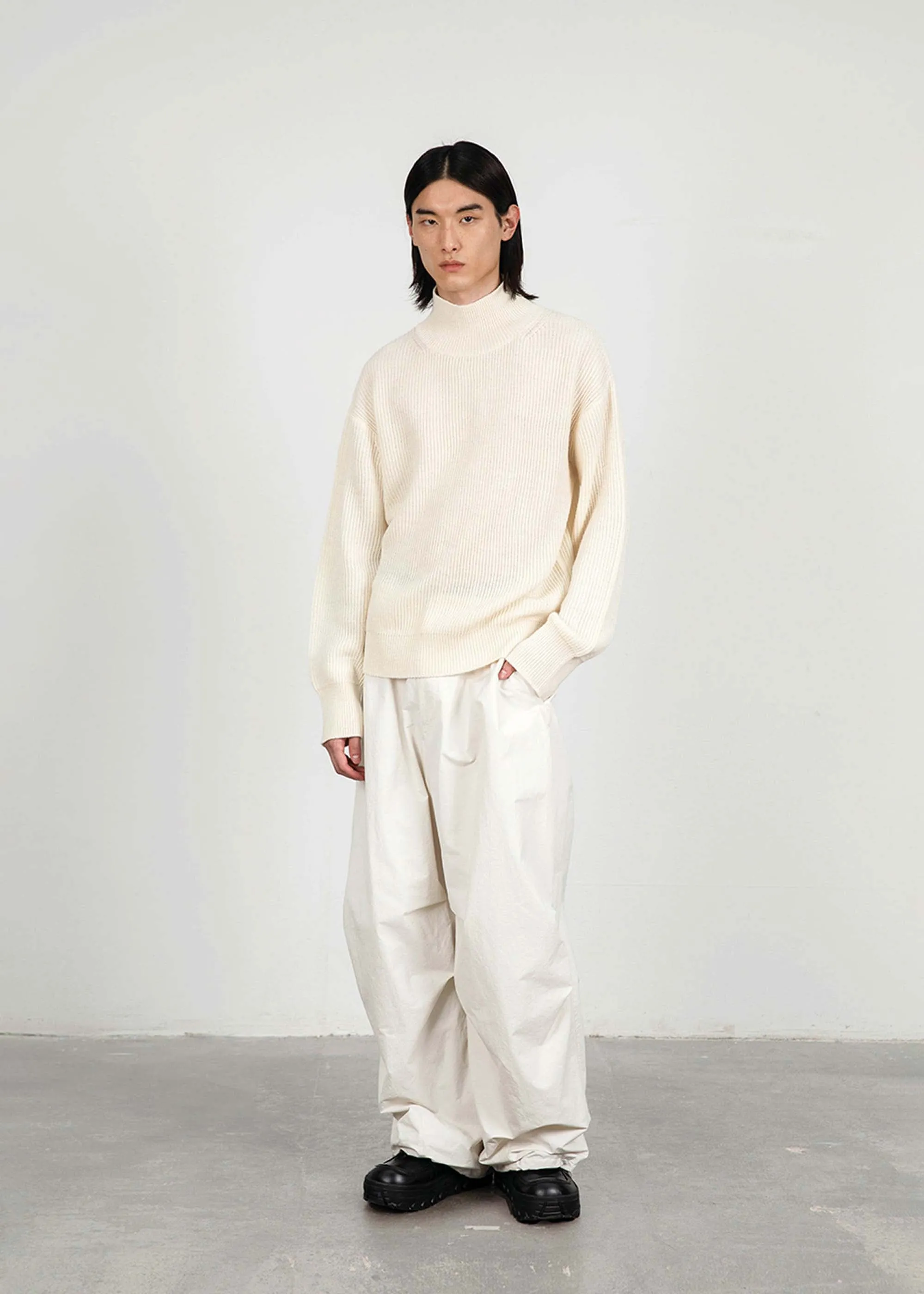 Ecru Ribbed Turtleneck Pullover