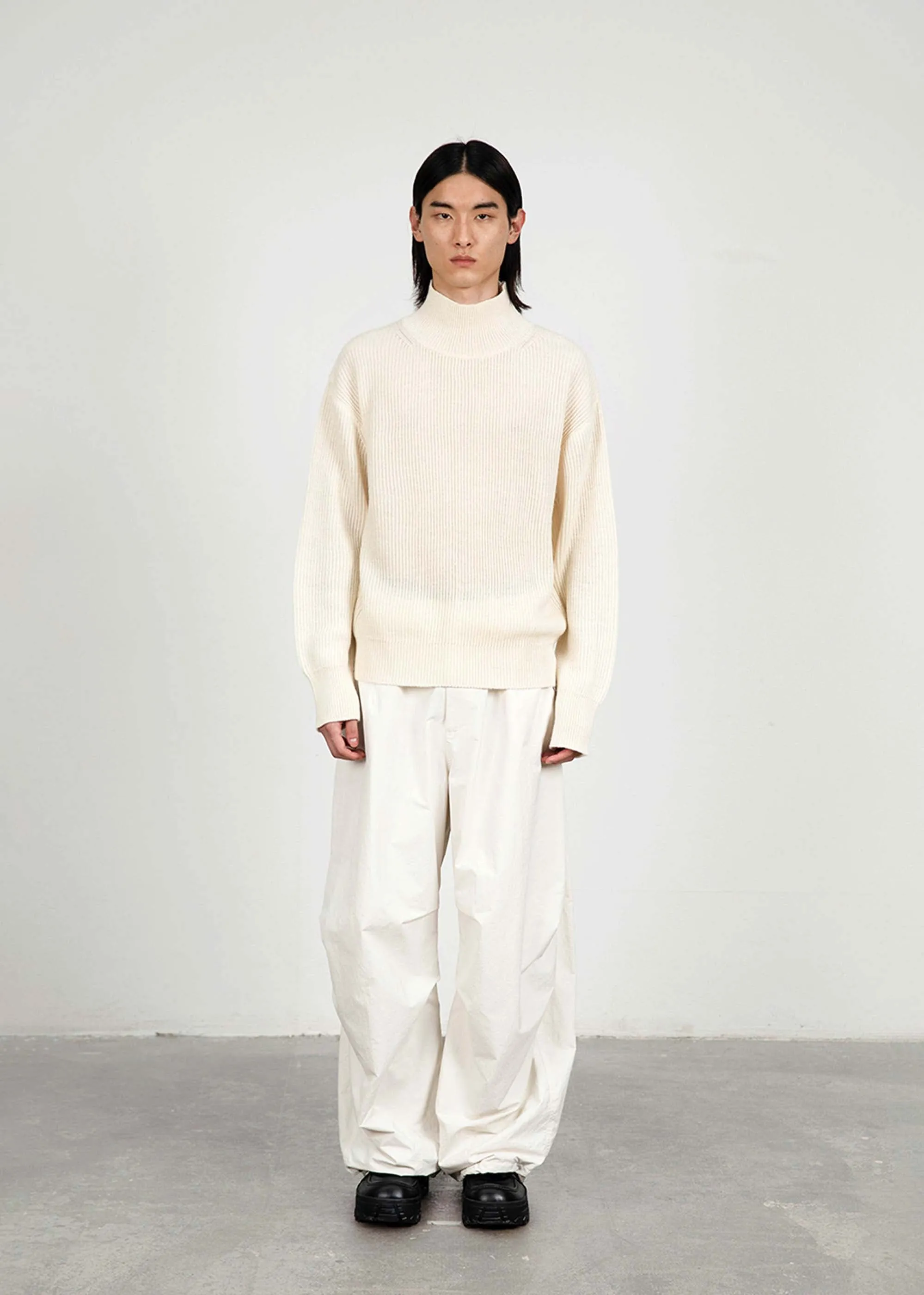 Ecru Ribbed Turtleneck Pullover