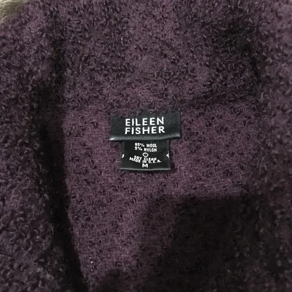 Eileen Fisher Plum Wool Blend Textured Boucle Buttoned Cardigan Sweater M