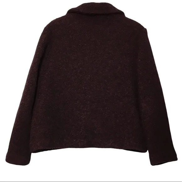 Eileen Fisher Plum Wool Blend Textured Boucle Buttoned Cardigan Sweater M