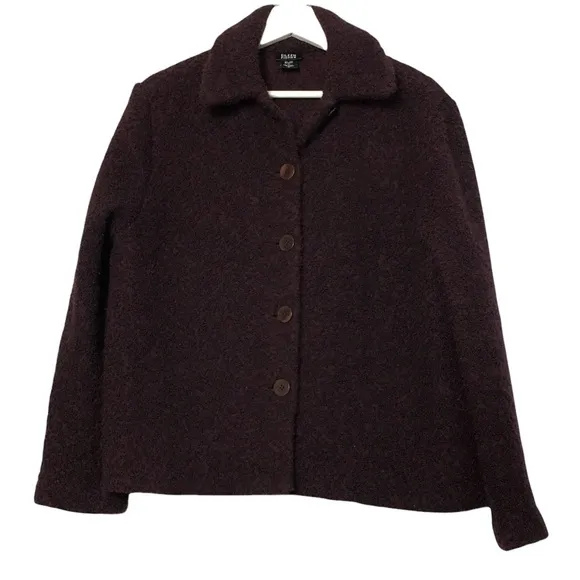 Eileen Fisher Plum Wool Blend Textured Boucle Buttoned Cardigan Sweater M