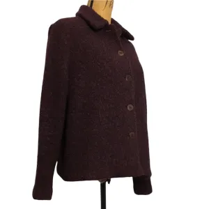 Eileen Fisher Plum Wool Blend Textured Boucle Buttoned Cardigan Sweater M