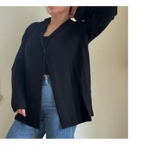 EILEEN FISHER Relaxed Fit Wool Blazer Top - Black - Large