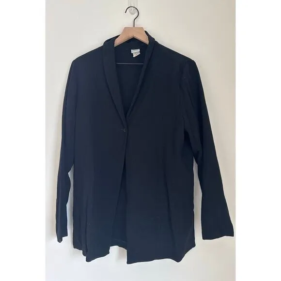 EILEEN FISHER Relaxed Fit Wool Blazer Top - Black - Large