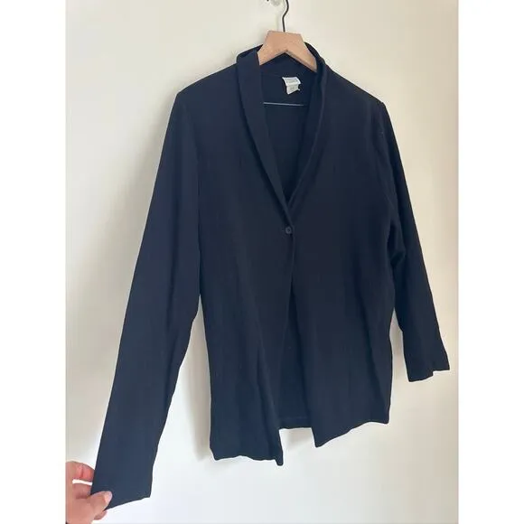 EILEEN FISHER Relaxed Fit Wool Blazer Top - Black - Large