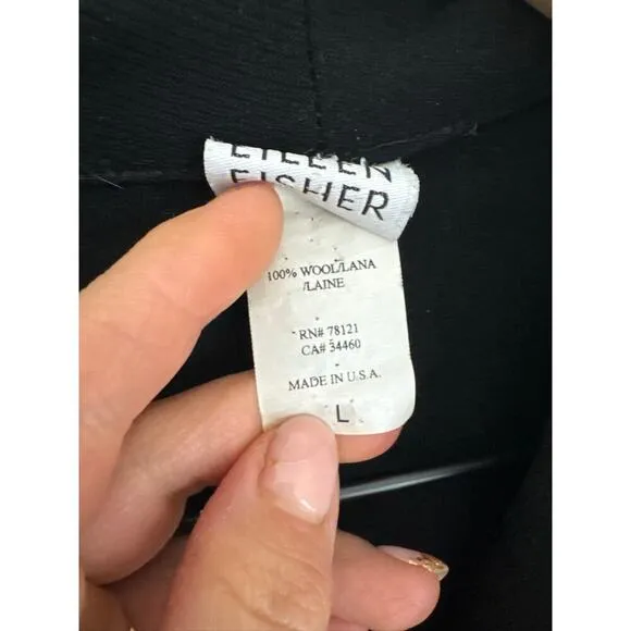 EILEEN FISHER Relaxed Fit Wool Blazer Top - Black - Large
