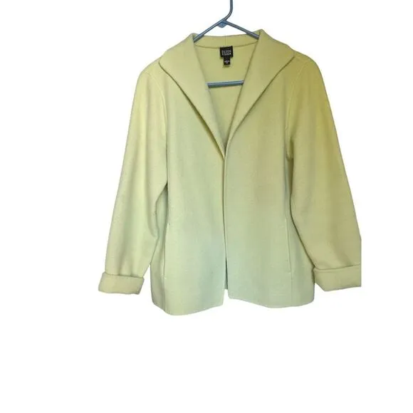 Eileen Fisher Wool Cashmere Blend Open Front Sweater Green Size M