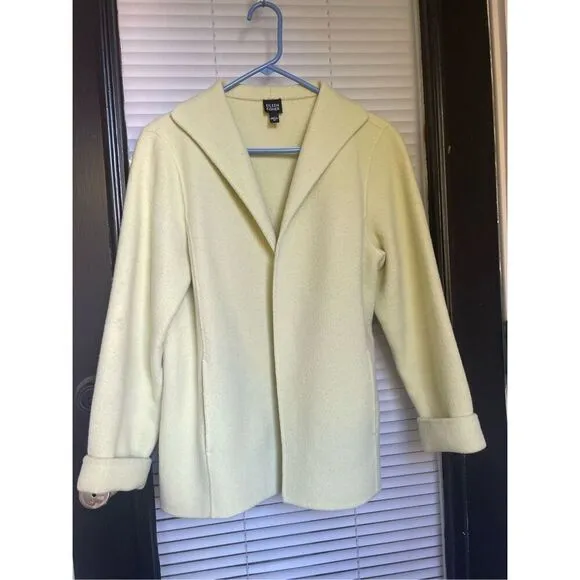 Eileen Fisher Wool Cashmere Blend Open Front Sweater Green Size M