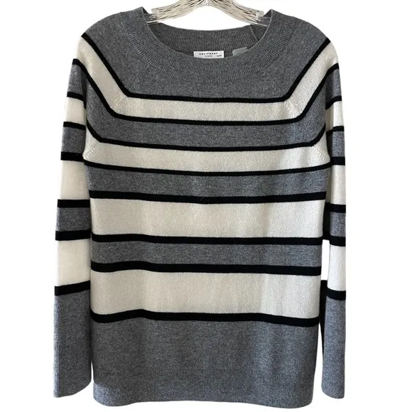 Equipment Striped Gray/Cream Cashmere Boatneck Sweater Sz XS $318