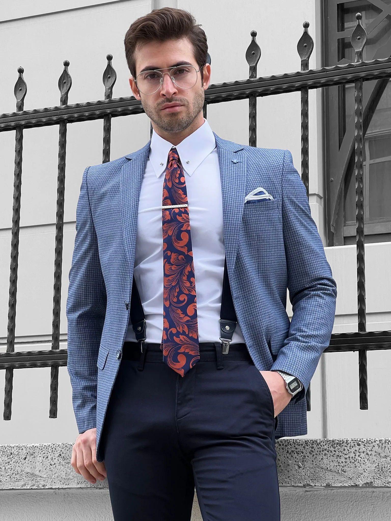 Eros Blue Slim Fit Peak Lapel Wool Blazer - The Perfect Blend of Style and Comfort