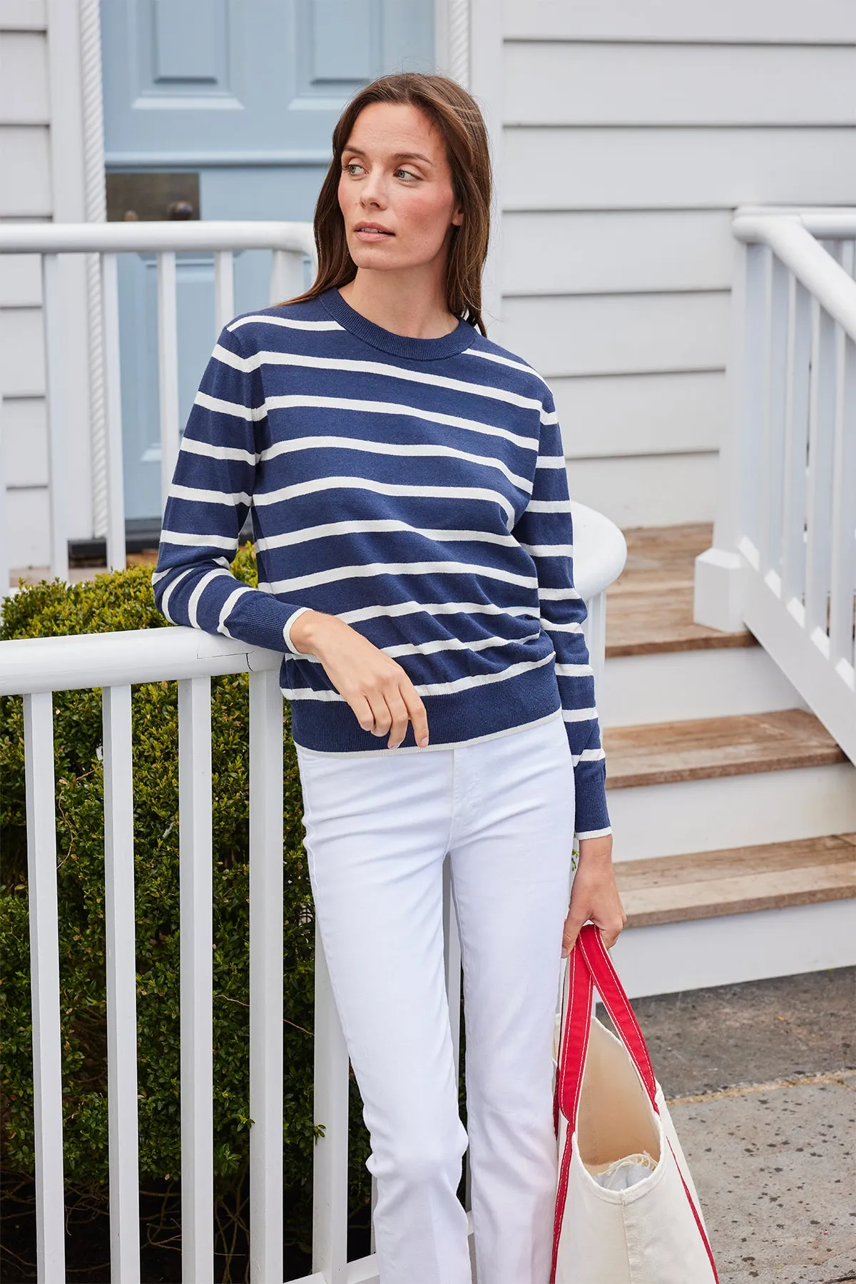 Evaline Sweater in Deep Navy Wharf Stripe