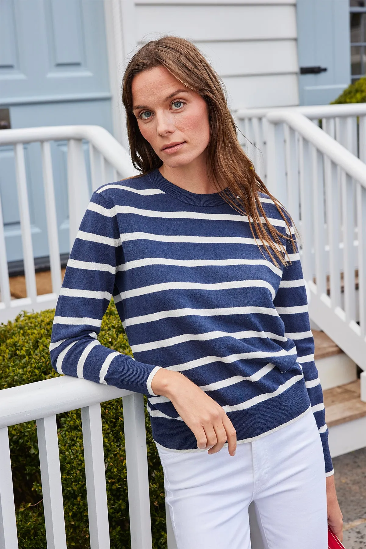 Evaline Sweater in Deep Navy Wharf Stripe