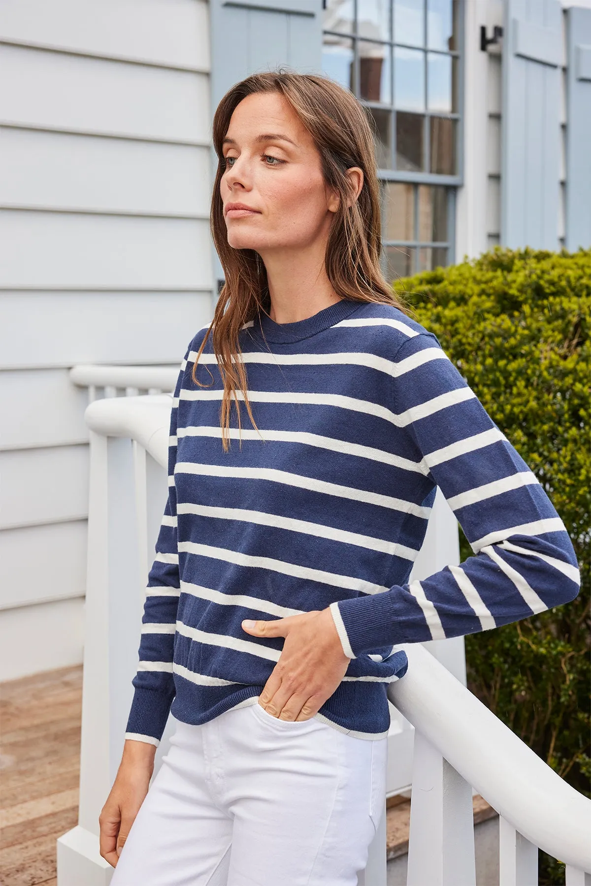 Evaline Sweater in Deep Navy Wharf Stripe