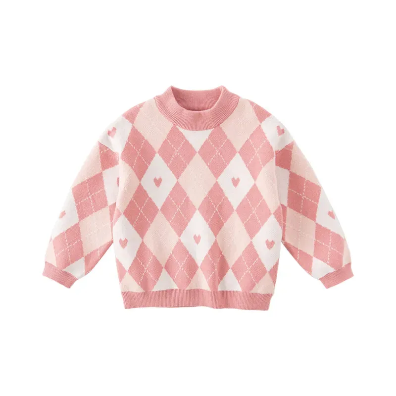 Fashionable Plaid Knitted Sweater for Girls