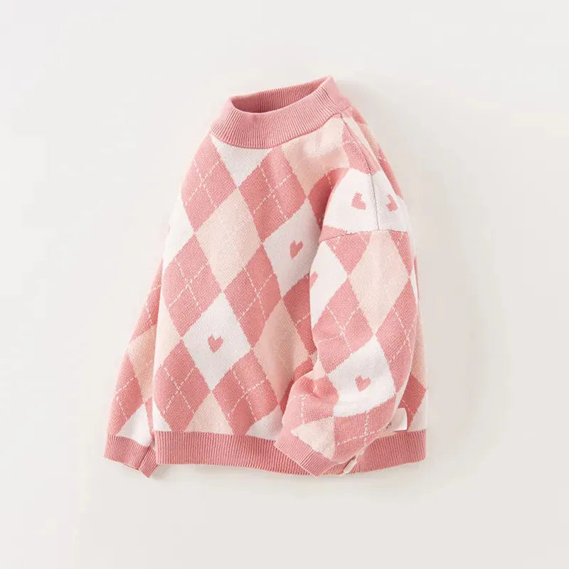Fashionable Plaid Knitted Sweater for Girls