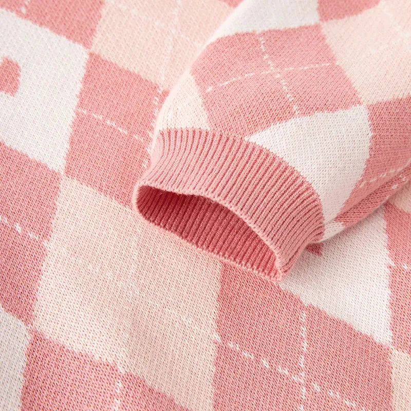 Fashionable Plaid Knitted Sweater for Girls