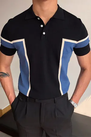 Fashionable Temperament Stitching Men's Knitted Sweater Short-sleeved Slim Business Polo Shirt