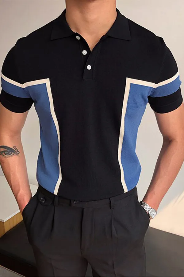 Fashionable Temperament Stitching Men's Knitted Sweater Short-sleeved Slim Business Polo Shirt