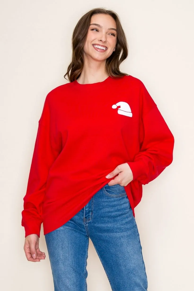 *Final Sale* Red With White Santa Hat Graphic Sweatshirt