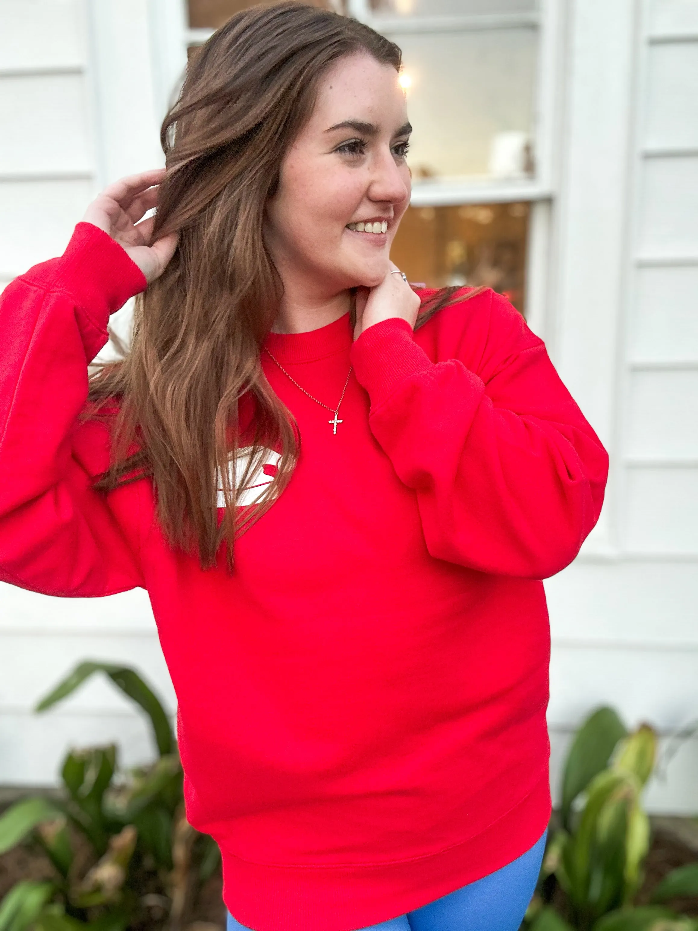 *Final Sale* Red With White Santa Hat Graphic Sweatshirt