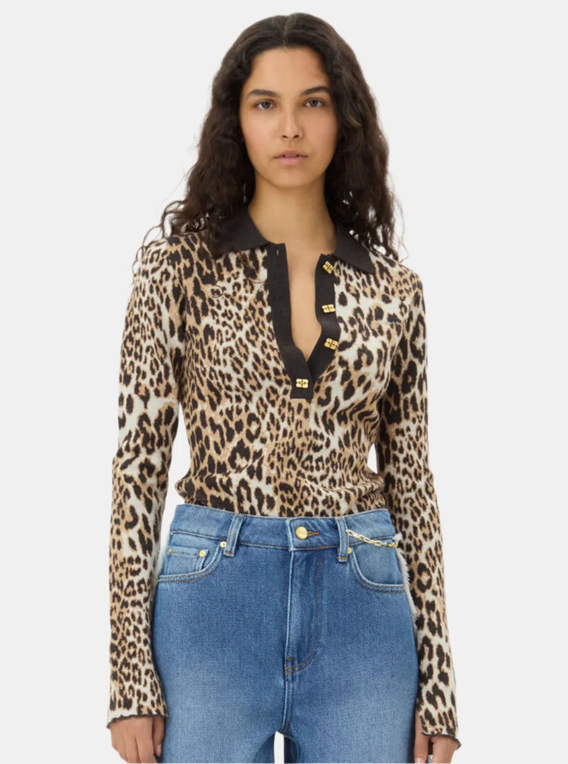 Fine Merino Leopard Polo