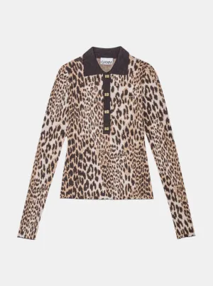 Fine Merino Leopard Polo