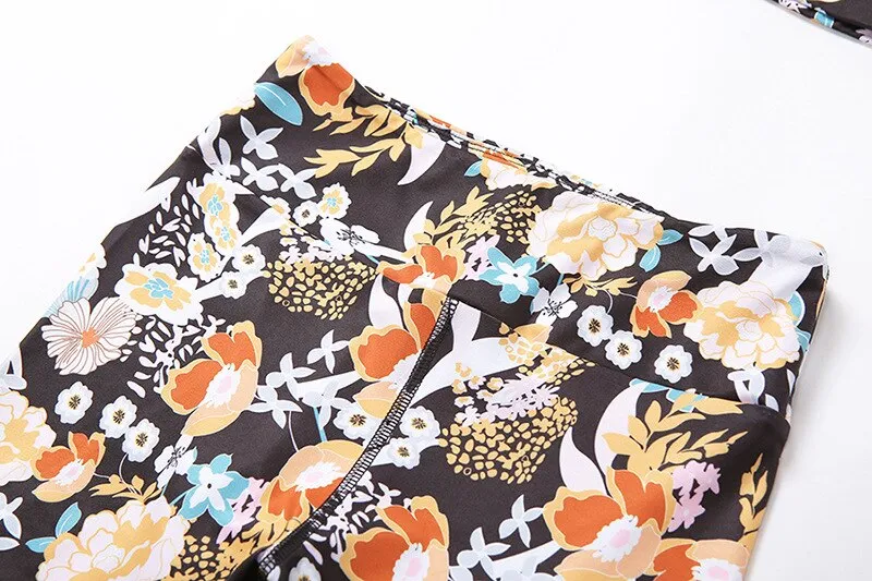 Flower Print Yoga Fitness Clothing For Women Vest Crop Top Leggings Sports Pants Suit Gym Fitness Jogging Slim Tracksuit Outfits