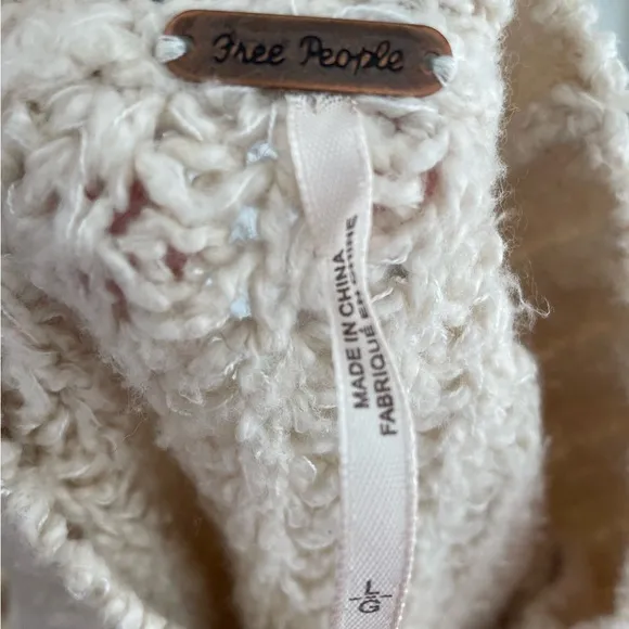Free People Cropped Mock Neck Sweater Cotton Blend Chunky Cable Knit Cream Large