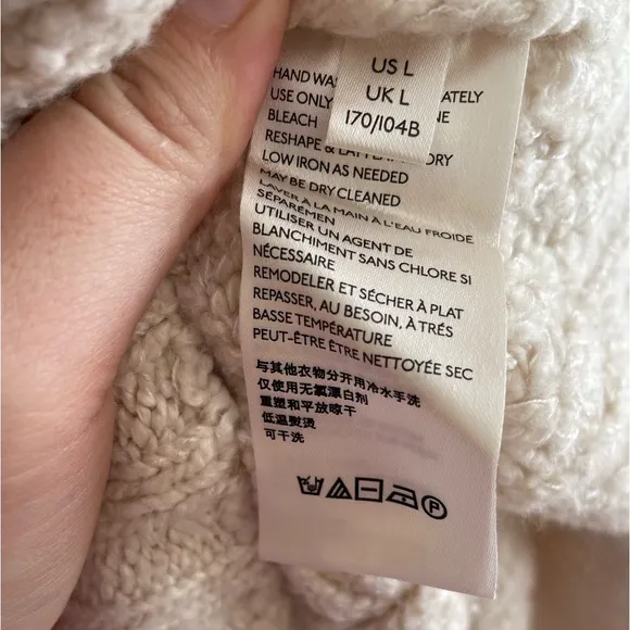 Free People Cropped Mock Neck Sweater Cotton Blend Chunky Cable Knit Cream Large