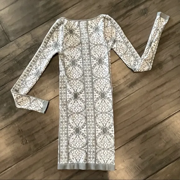 Free People Grey Jacquard Printed Long Sleeve Bodycon Dress - Size XS/S