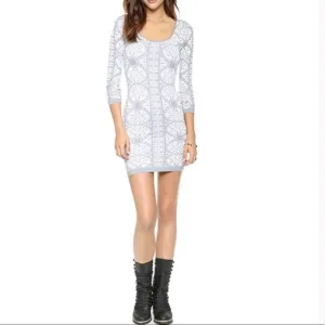 Free People Grey Jacquard Printed Long Sleeve Bodycon Dress - Size XS/S