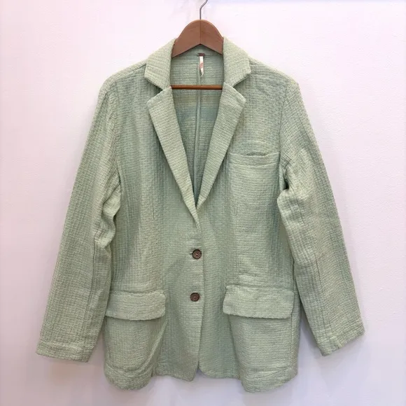 Free People Like a Cloud Oversized Cotton Blazer Textured Mint Light Green Small