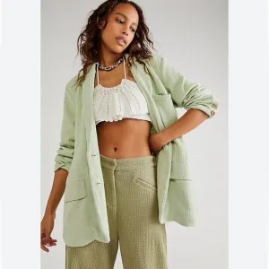 Free People Like a Cloud Oversized Cotton Blazer Textured Mint Light Green Small
