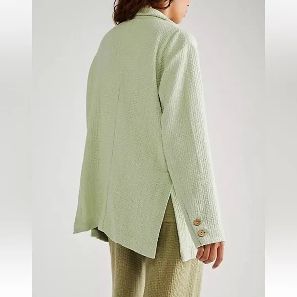 Free People Like a Cloud Oversized Cotton Blazer Textured Mint Light Green Small