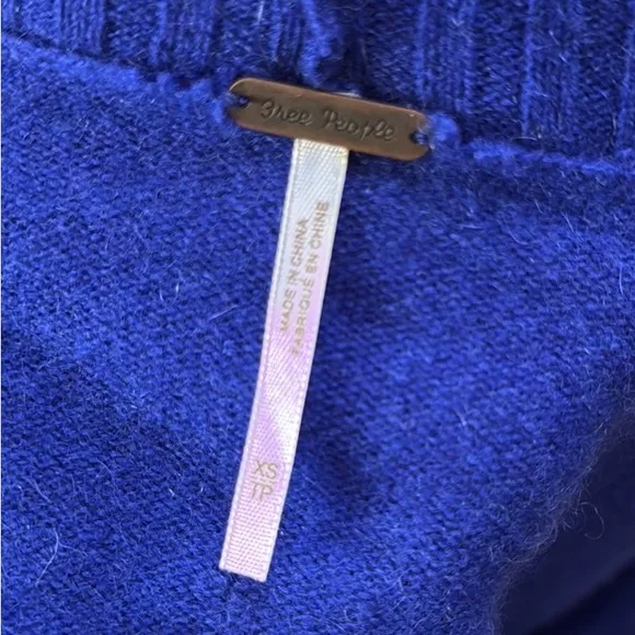 Free People Poppy Cashmere Turtleneck Sweater Halcyon Blue Sz XS