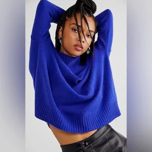 Free People Poppy Cashmere Turtleneck Sweater Halcyon Blue Sz XS