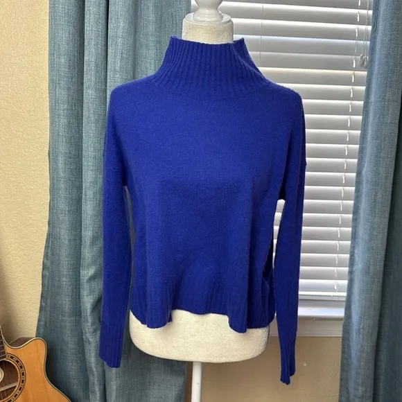 Free People Poppy Cashmere Turtleneck Sweater Halcyon Blue Sz XS