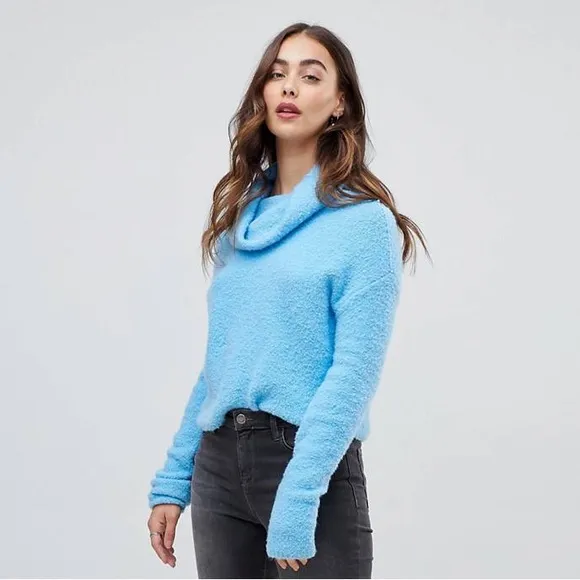 Free People Stormy Cowl Neck Blue Pullover Sweater